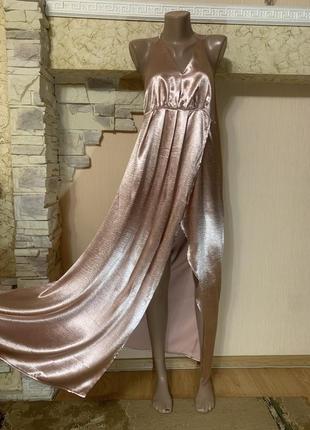 Сарафан плаття атлас штучний шовк гола спина3 фото