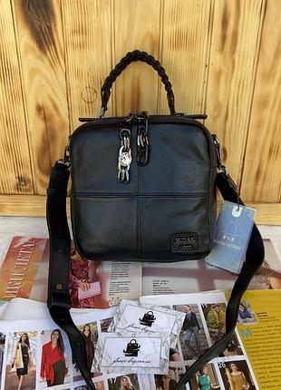 Женская стильная кожаная сумка через плечо polina & eiterou жіноча шкіряна чорна