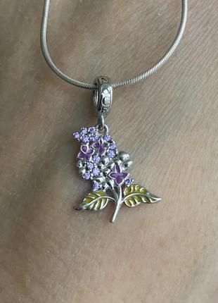 Новая оригинальная серебряная бусина - подвеска кулон "сирень" природные аметисты6 фото