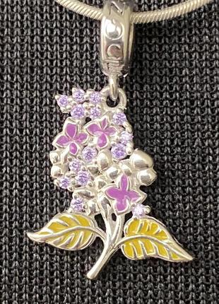Новая оригинальная серебряная бусина - подвеска кулон "сирень" природные аметисты3 фото