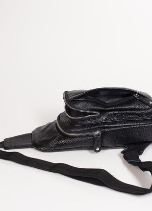 Мужская кожаная сумка слинг 816510 флотер черный на 3 молнии4 фото