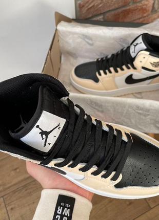 Nike air jordan retro1 black beige leather4 фото