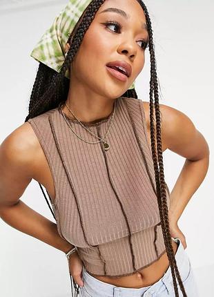Шоколадный топ пэчворк ✨asos ✨ кроп топ с контрастными швами коричневый