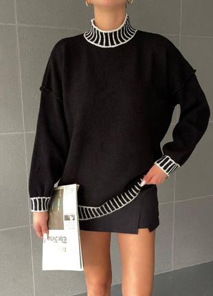 Теплый акриловый свитер вязка свободного кроя оверсайз с рукавами фонариками10 фото
