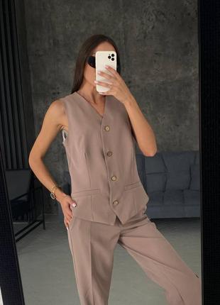 Костюм жіночий брючний (штани палаццо+жилет) з костюмки xs/s/m/l чорний, світло-сірий, бежевий