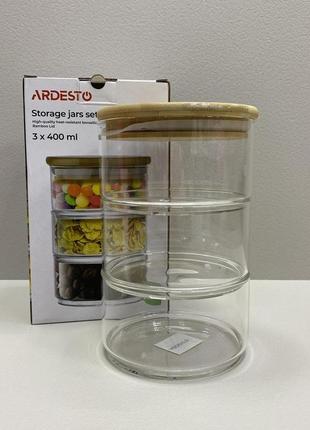 Набор емкостей для хранения 3 шт 400 мл с бамбуковой крышкой ardesto midori ar1203cb