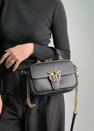 Жіноча шкіряна сумка преміум 👜 pinko square simply mini calfskin bag black