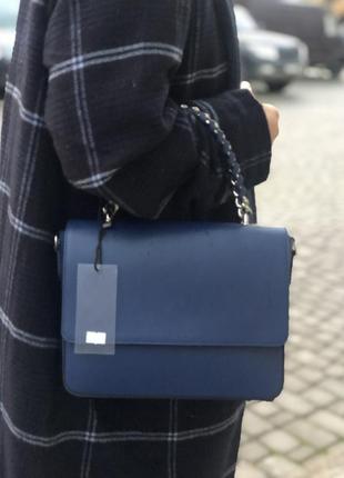 Шкіряна італійська жіноча синя сумка2 фото