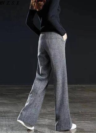 Серые кашемировые брюки прямые женские брюки с карманами широкие однотонные классические, базовые кашемир2 фото