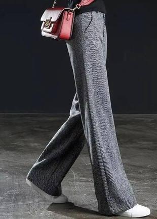 Серые кашемировые брюки прямые женские брюки с карманами широкие однотонные классические, базовые кашемир3 фото