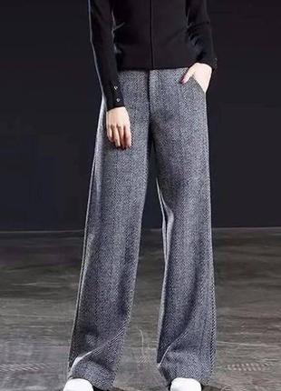 Серые кашемировые брюки прямые женские брюки с карманами широкие однотонные классические, базовые кашемир4 фото
