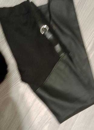Кожаные брюки лосины комбинированные кожзам2 фото