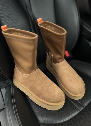 Ugg dipper платформа 3 см коричневі та чорні