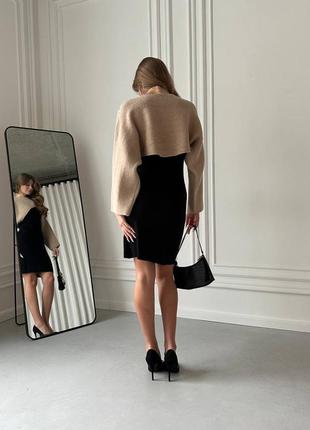 Элегантный образ: черное платье до колена + комфортный свитерик6 фото
