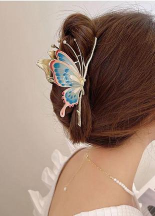 Милий крабік для волосся металевий метелик2 фото