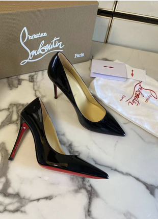 Женские черные кожаные лакированные туфли-лодочки christian louboutin so kate 12 см  лабутены лабуте10 фото