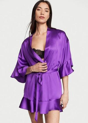 Жіночий сатиновий халат victoria's secret georgette flounce xs/s фіолетовий