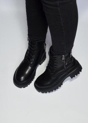 Ботинки кожаные зимние черные2 фото