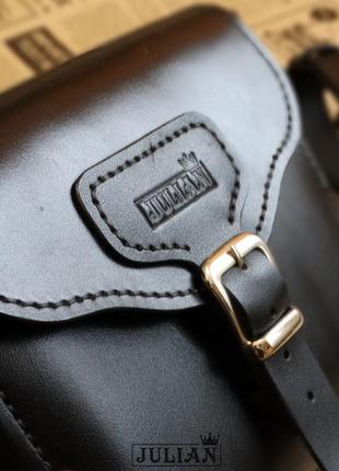 Кожаная винтажная сумочка "джулия" из натуральной кожи черного цвета8 фото