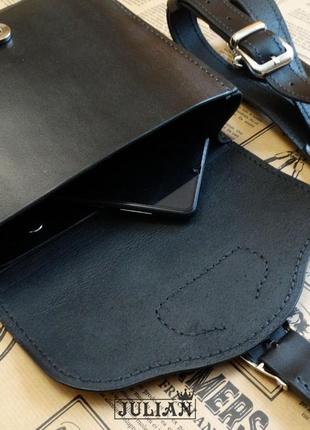 Кожаная винтажная сумочка "джулия" из натуральной кожи черного цвета5 фото