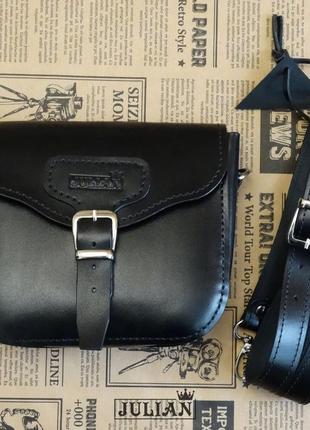 Кожаная винтажная сумочка "джулия" из натуральной кожи черного цвета3 фото