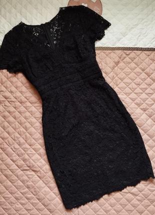 Роскошное кружевное платье футляр платье вечернее morgan xs черное праздничное кружево короткое мини4 фото