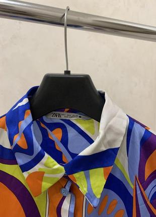 Різнокольорова сорочка zara з кольоровим принтом блуза блузка7 фото