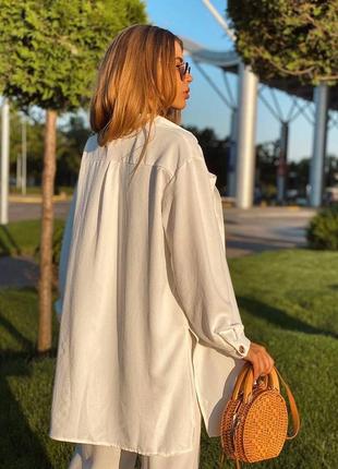 Костюм женский брючный вискозный жатый креп (штаны палаццо+удлиненная рубашка) xs/s/m/l/xl-5xl белый5 фото