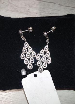 Серебрянные серьги пандора каскад серебро 925 pandora винтажная пандора