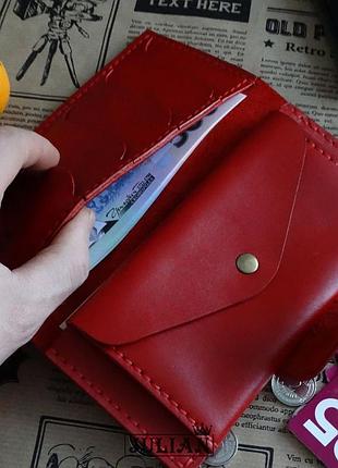 Кожаный кошелек "аврора" на замок красного цвета