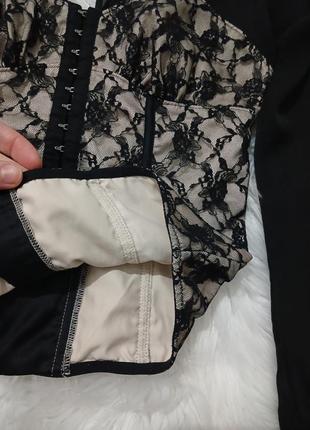 Шикарна корсетна блуза блузка бежево-чорна мереживна6 фото