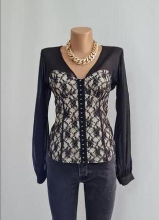 Шикарна корсетна блуза блузка бежево-чорна мереживна2 фото