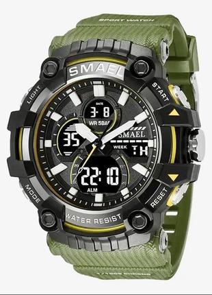 Годинник чоловічий наручний спортивний smael 8079 (чорний/зелений)1 фото