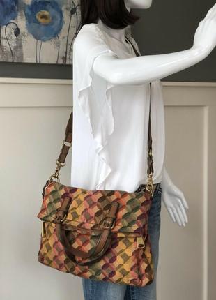 Fossil explorer foldover multicolor crossbody tote