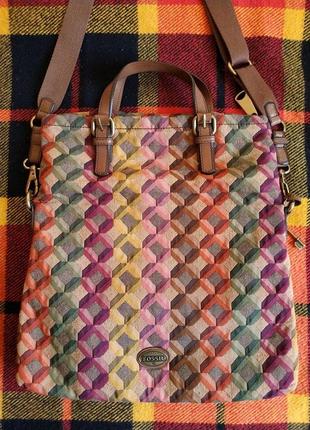 Fossil explorer foldover multicolor crossbody tote5 фото