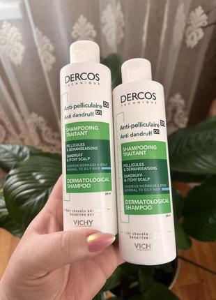 Шампунь против перхоти интенсивного действия для нормальных и жирных волос vichy dercos anti-dandruff advanced action shampoo1 фото