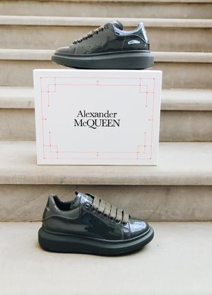 Alexander mcqueen patent dark green, жіночі кросівки, кеди маквин, жіночі кросівки маквін