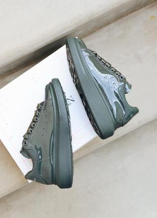 Alexander mcqueen patent dark green, женские кроссовки кеды маквин, жіночі кросівки маквін5 фото