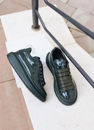 Alexander mcqueen patent dark green, женские кроссовки кеды маквин, жіночі кросівки маквін7 фото