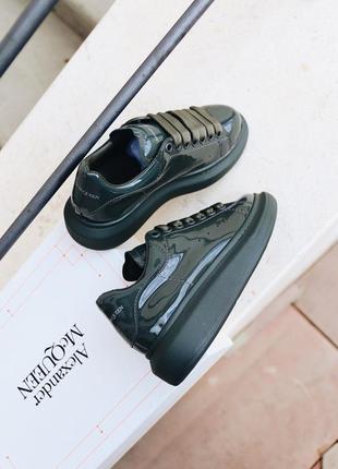 Alexander mcqueen patent dark green, женские кроссовки кеды маквин, жіночі кросівки маквін8 фото
