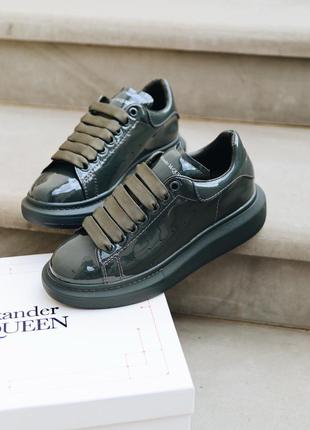 Alexander mcqueen patent dark green, женские кроссовки кеды маквин, жіночі кросівки маквін10 фото