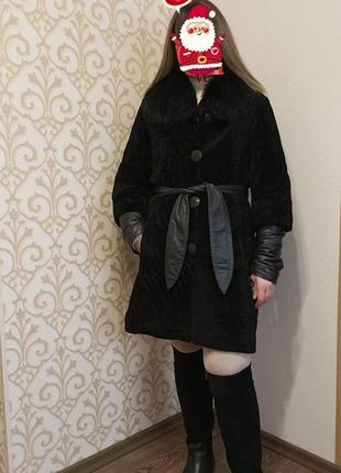 Шуба мутон+кожа