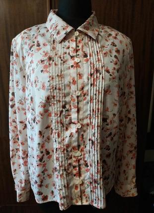 Светлая бежевая блуза, рубашка, блузка в цветок, летняя, лёгкая,2 фото