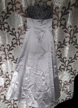 Атласне вечірнє плаття, випускне, срібне1 фото