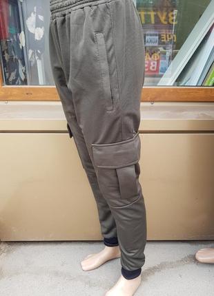 Штаны карго с накладными карманами брюки хаки ткань лакоста трикотаж турция4 фото