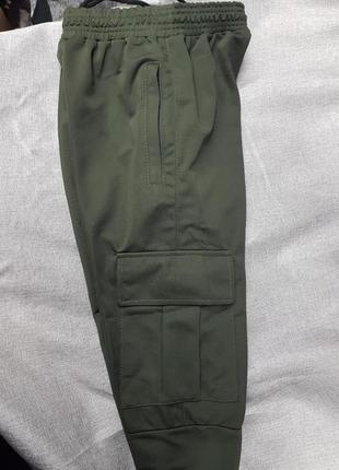 Штаны карго с накладными карманами брюки хаки ткань лакоста трикотаж турция2 фото