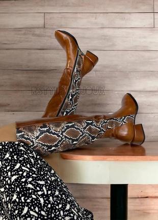 Дизайнерскі коричневі вишукані чоботи belucci натуральна шкіра пітон зима демісезон 36-41