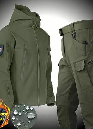Водонепроникний тактичний костюм софтшелл (куртка+штани, олива).