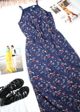 Синий длинный сарафан в цветы h&m 34 размер хс сарафан макси в цветочный принт