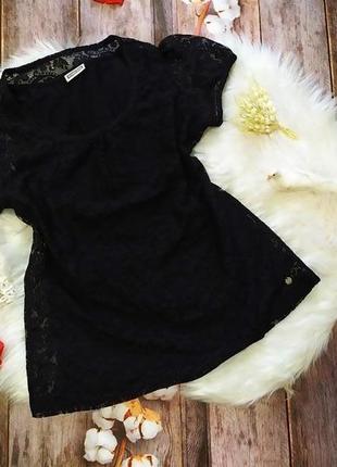 Черная гипюровая футболка street one, размер м